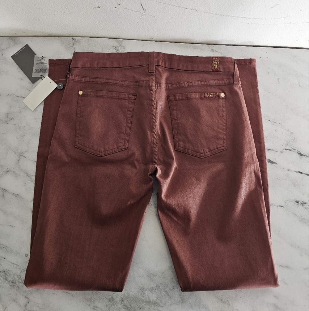 7 For All Mankind High Rise Burnt Orange Waxed Skinny Jeans 30 NWT - Picture 6 of 8